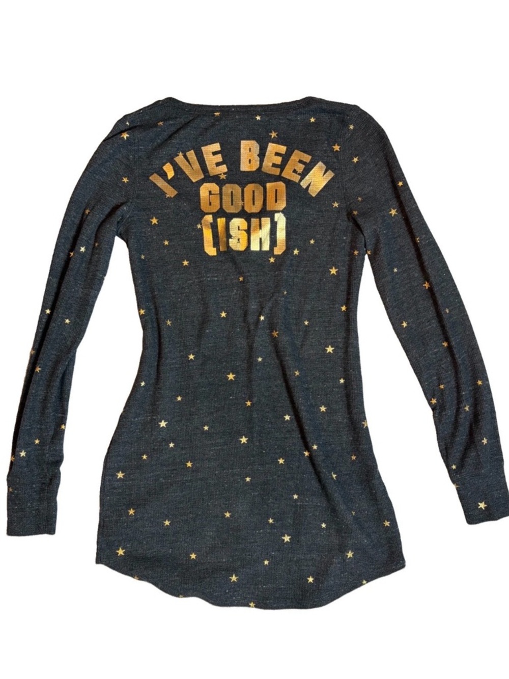 Victoria’s Secret PINK Y2K Gold Star Thermal Nightshirt XS Christmas Pajamas
